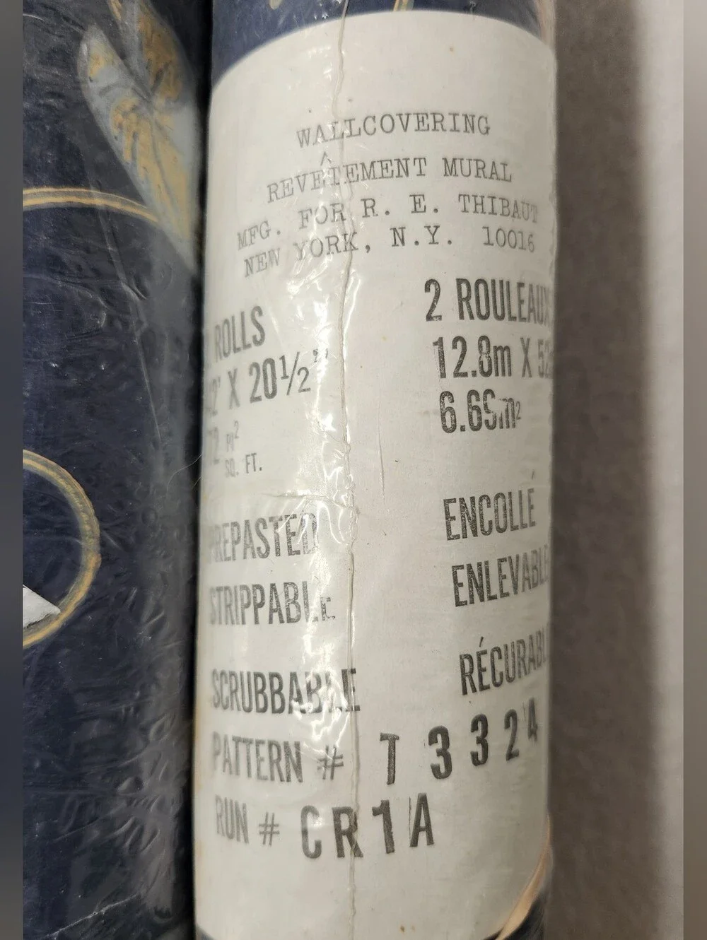 Vintage Thibaut Navy Blue Peach Floral Wallpaper 2.5 Rolls Boho Grandmillennial